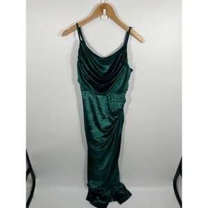 Womens Velvet Maxi Dress XXL Green Cowl Neck Slit Formal Event Guest Gala HOCO